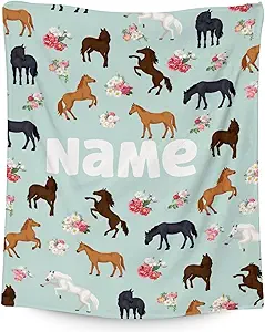 Mercuryelf Custom Horse Blanket Gift - 30x40 Inches Aesthetic Throw Blankets for Girls - Mint Green Soft, Fuzzy & Warm Throws for Lap, Crib