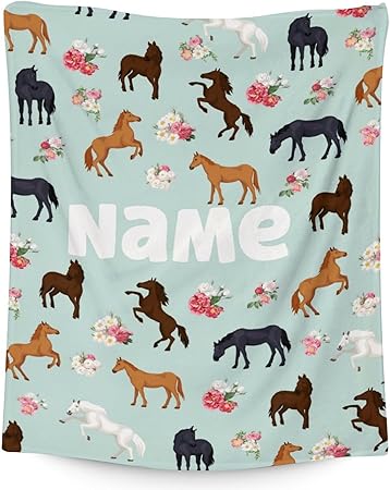Mercuryelf Custom Horse Blanket Gift - 30x40 Inches Aesthetic Throw Blankets for Girls - Mint Green Soft, Fuzzy & Warm Throws for Lap, Crib