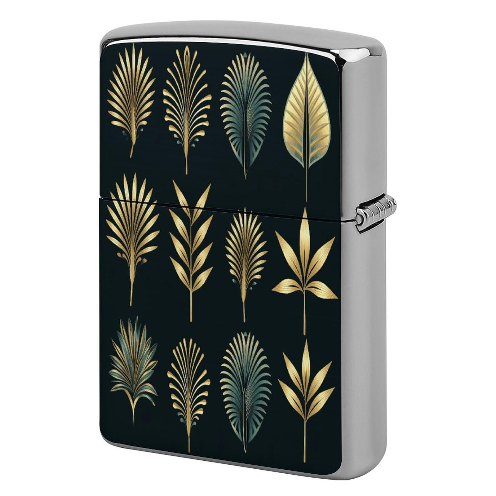 Fekiloot Style Golden Palm Leaves Lighter Case Cover Lighter Holder