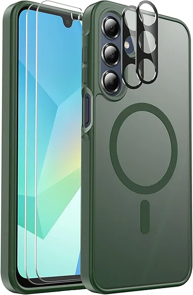 Mangix for Samsung Galaxy A16 5G Phone Case, with 2-Pack Tempered Glass Screen Protector and Camera Lens Protector, Translucent Back Shockproof Phone Cover for Samsung Galaxy A16 5G (Green)
