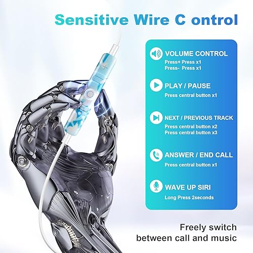 Miniatura 7 de Auriculares con cable con micrófono, auriculares con cable de 0.138 in, auriculares con cable intrauditivos estéreo de alta fidelidad, conector de