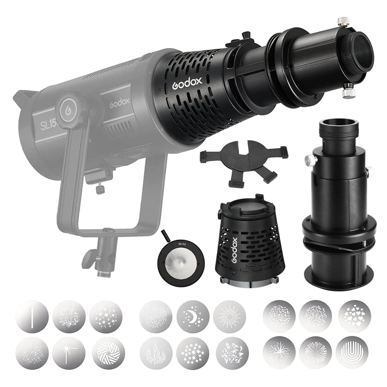GODOX SA-17 Adattatore con accessorio di proiezione SA-P, diaframma SA-06, set di gobo SA-09-001/002/003, otturatore di inquadratura SA-07 per luce video a luce continua con attacco Bowens