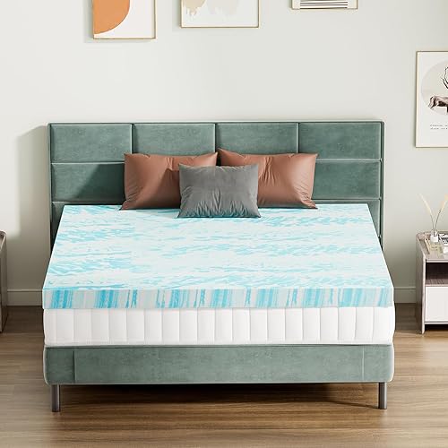 Miniatura 8 de SMUG Cubrecolchón de espuma viscoelástica, 3 pulgadas de grosor con infusión de gel para cama matrimonial, sofá cama, caravana, caravana,