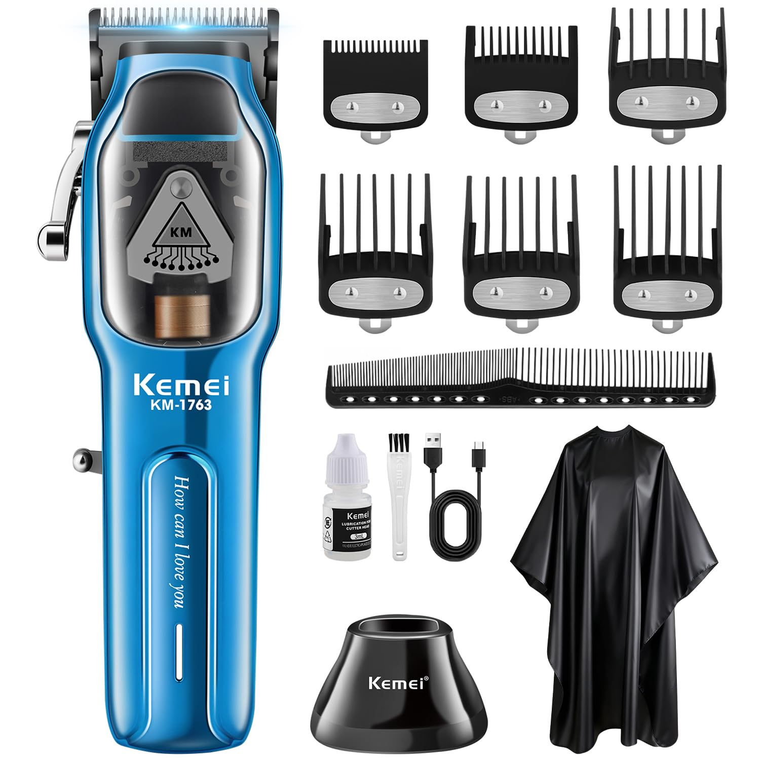 KEMEI Máquinas de cortar pelo profesionales para hombres, kits de corte de pelo inalámbricos, cortadoras de pelo y barba, recortadoras de barba ajustables con USB recargable, KM-1763