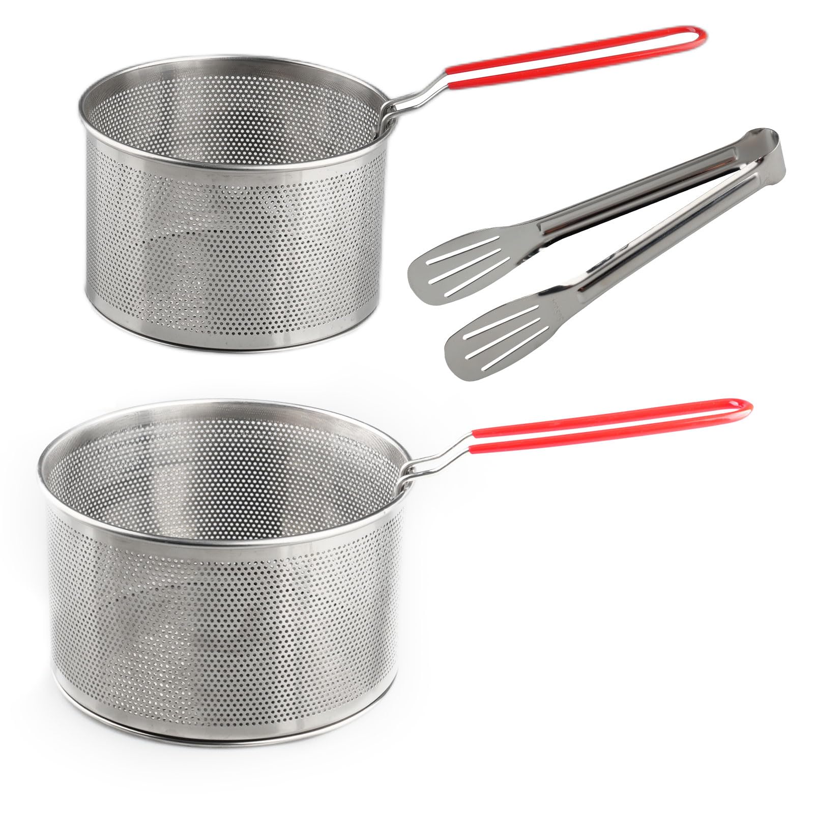 Doafoce 3 PCS Pasta Strainer 304 Stainless Steel Deep Fryer Basket with Removable Handle Metal Colander Food Noodle Strainers Pasta Drainer for Washing Draining Deep-Frying Boiling Steaming(16 + 18cm)