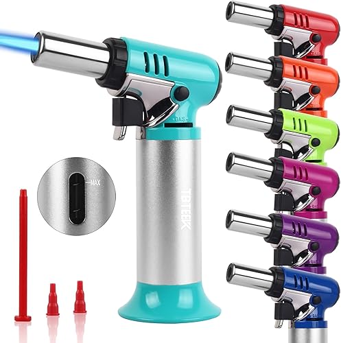 Miniatura 8 de TBTeek Antorcha de butano, soplete de cocina con una sola mano con llama ajustable para asar a la parrilla, hornear y soldar (excluyendo gas