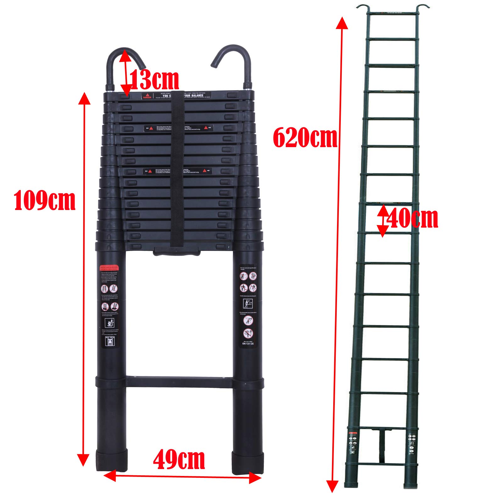 Escalera telescópica Extensible de 6,2 m 20,3 pies con Gancho Escalera Multiusos para desván Escalera telescópica Aprobada por EN131 Capacidad de 330 Libras