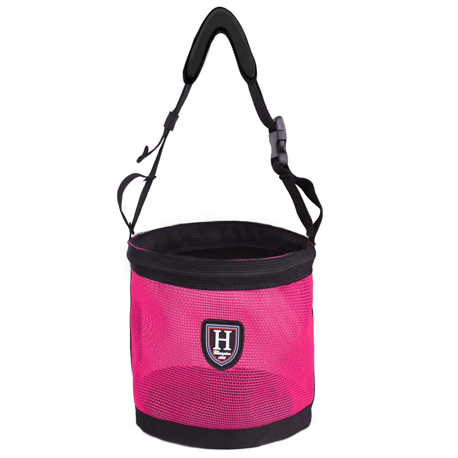 Harrison Howard Horse Muzzle Feed Bag Nylon Mesh Grain Feed Bag with Padded Neck Strap Adjustable Belt Small Pink