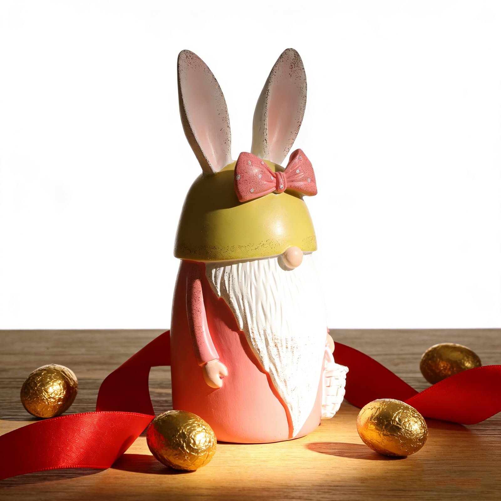 Adorno de Conejo de Pascua de Resina Resistente, Figura Decorativa Pequeña Rosa para Bandeja Escalonada, Decoración Rústica de Primavera para Mesa, Estantería y Cestas de Pascua