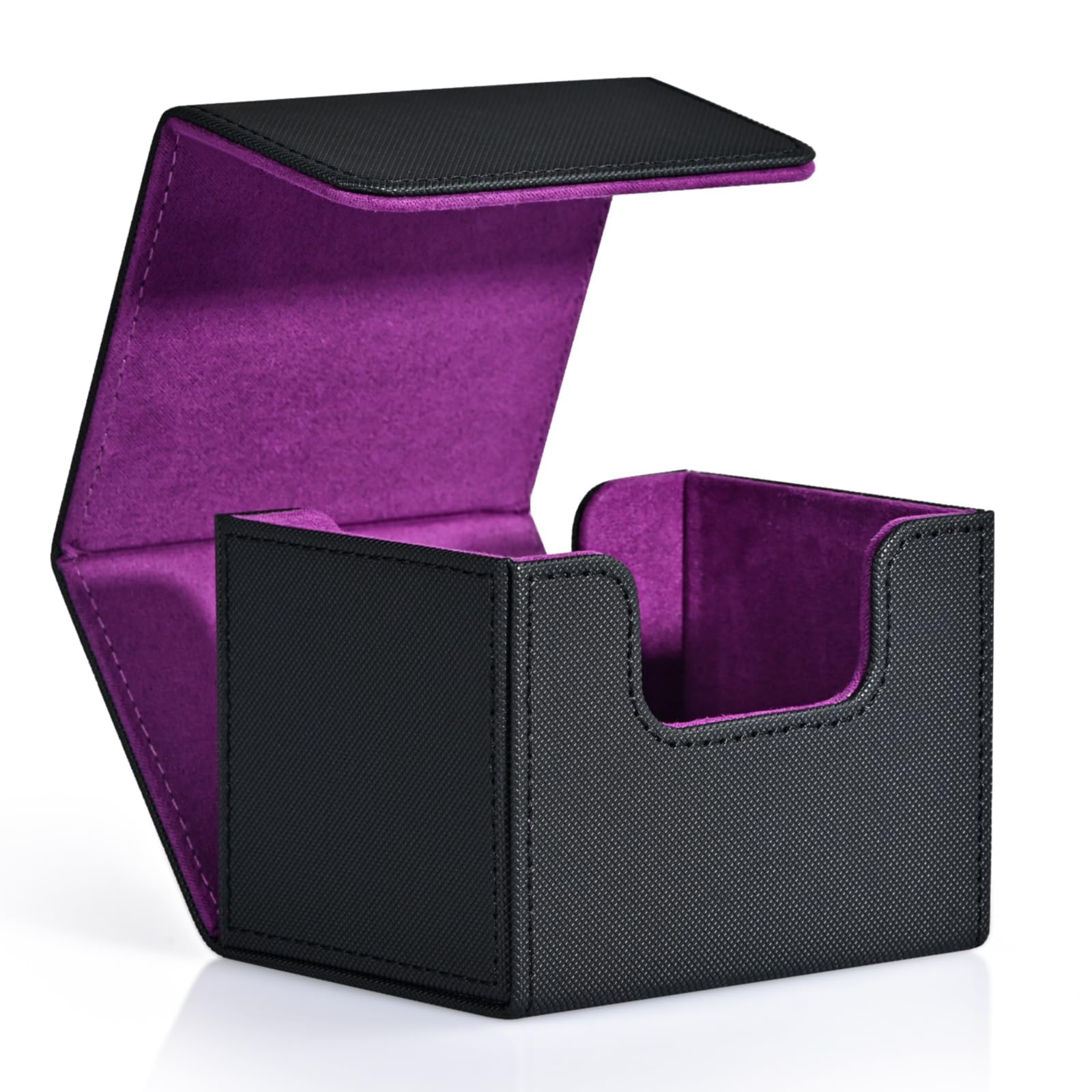 ZLCA Trading Card Deck Box, MTG Commander Deck Box Holds Over 100 Sleeved Cards, Magnetic Leather Card Storage Box for TCG, CCG and Magic Cards (Black & Purple)