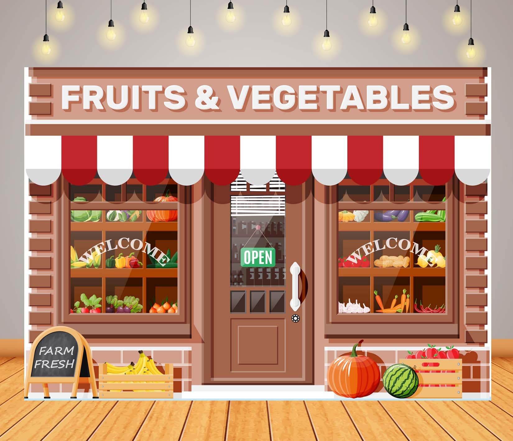 BELECO 5x4ft Fabric Fruits and Vegetables Store Backdrop Farm Fresh Organic Fruit Vegetable Supermarket Background Nutrition Healthy Food Farmers