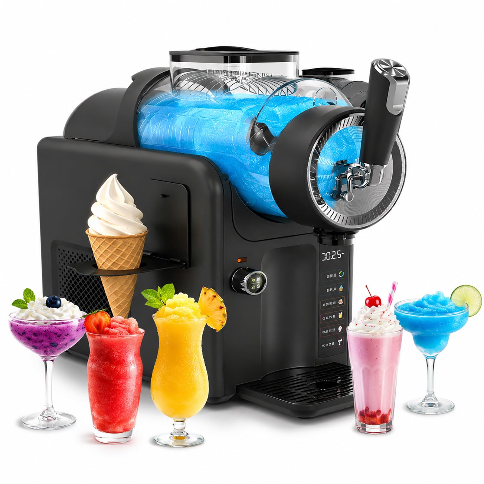 vnmudzeo Slushy Machine for Home, 68oz Freeze Drink Maker - No Ice Needed Soft Serve Ice Cream Maker, 185W, 5 Presets, Auto Clean Black