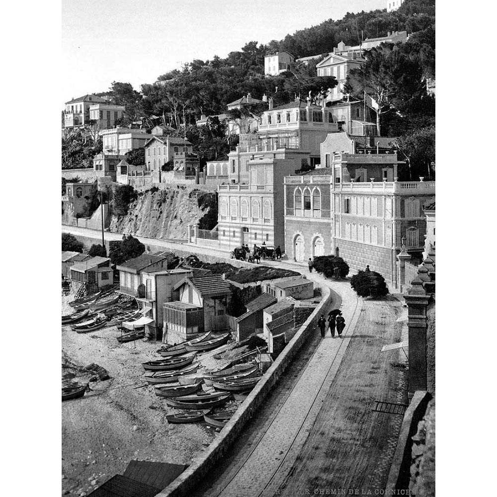 Wee Blue Coo Corniche Road Marseilles France Vintage Old BW Art Print Poster Wall Decor 12X16 Inch