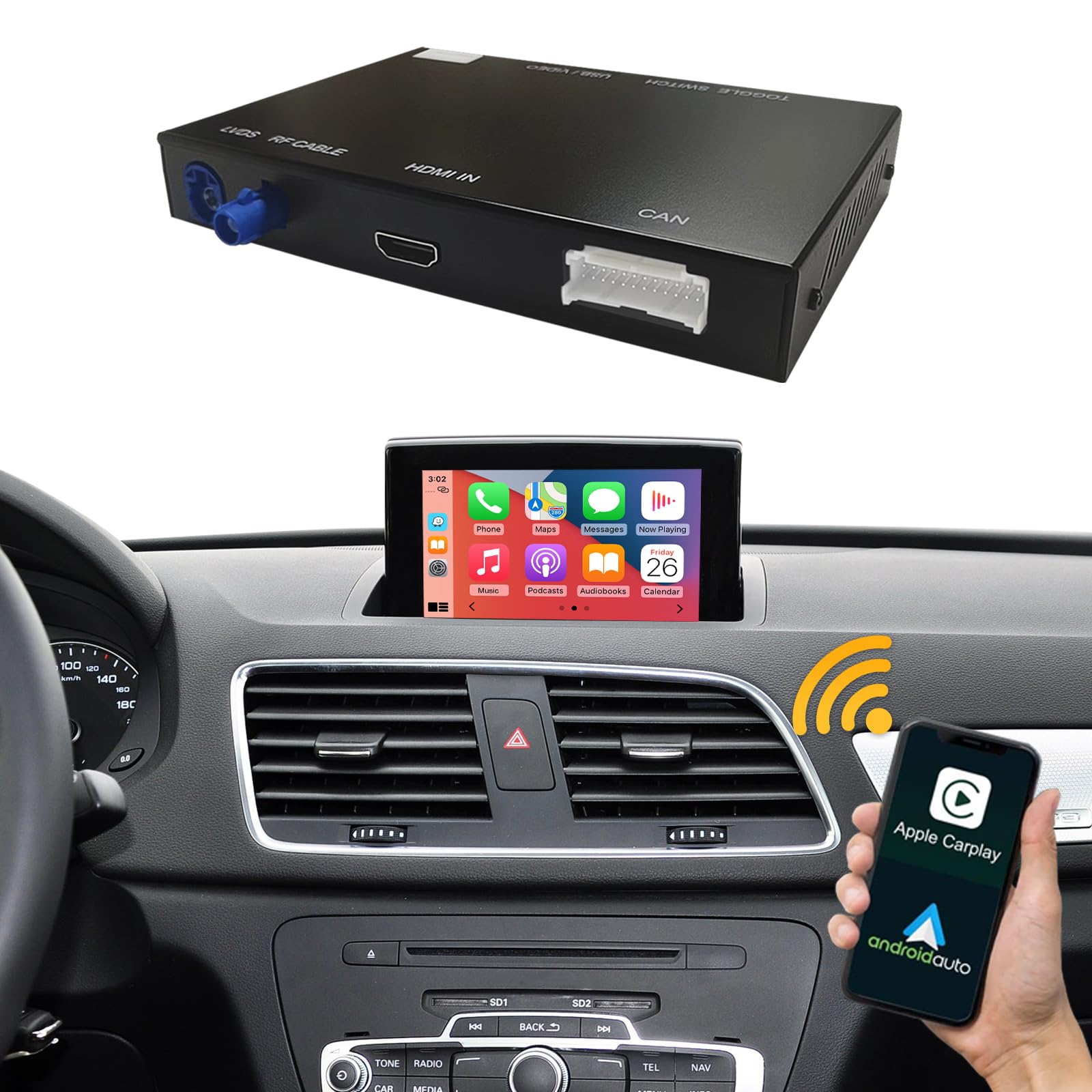 NINETOM Wireless Carplay Android Auto Decoder for Audi Q3 2014-2018 Year Carplay Retrofit Kit Support Siri Mirrorlink Camera with RMC Software Version
