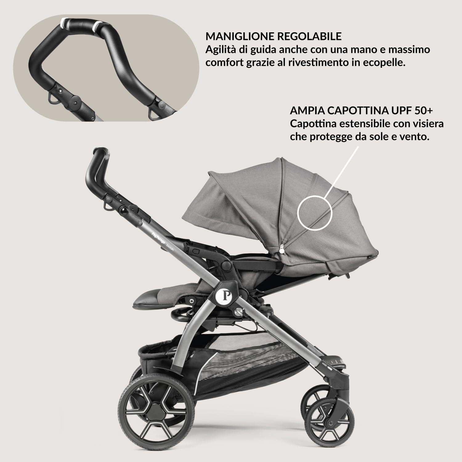 PEG Book Modular Passeggino Trio Neonati 0-4 Anni, Reversibile, Navicella, Seggiolino Auto i-Size, Mercury
