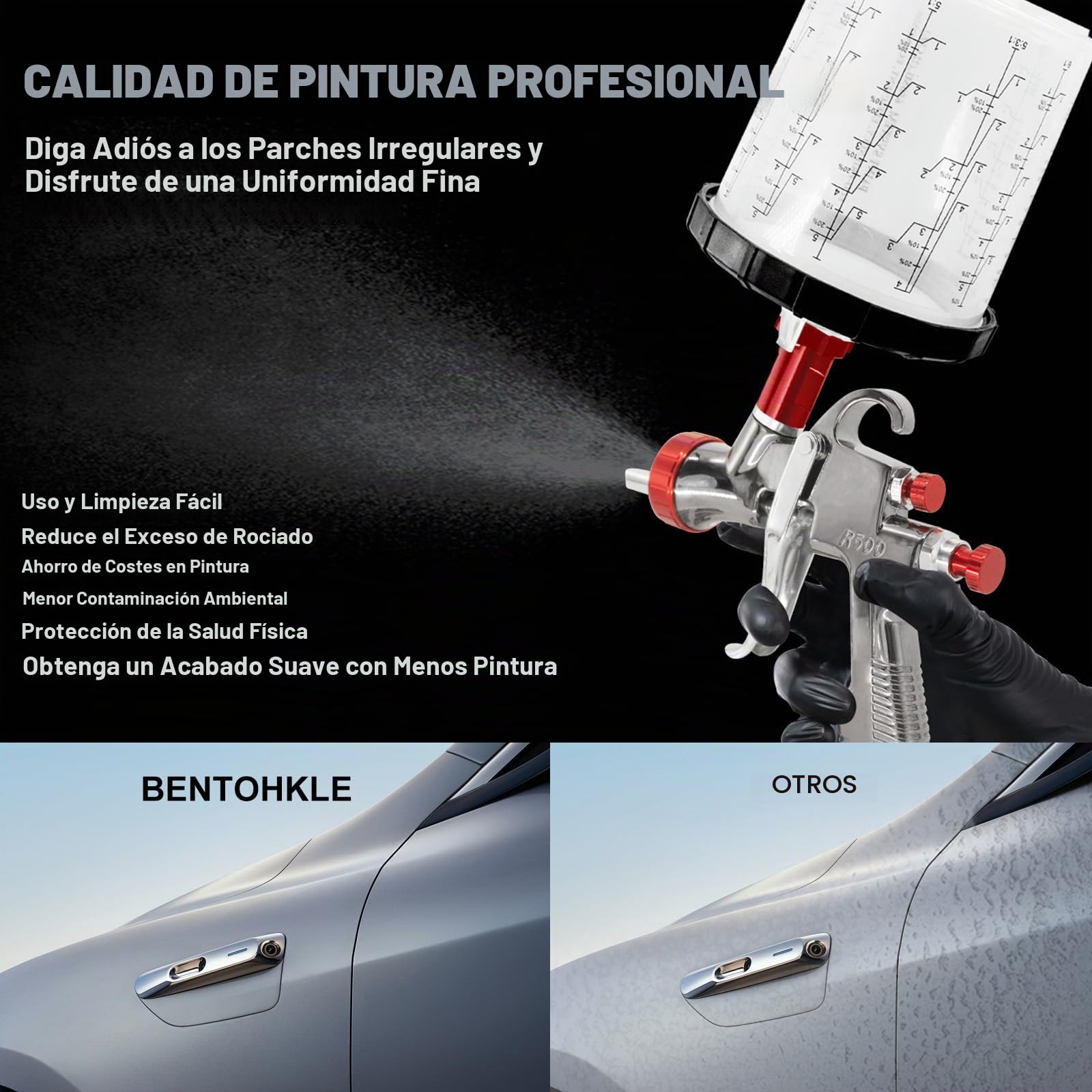 LVLP Pistola de pulverización de Aire, Pistola de pulverización con 10 Vasos Desechables de 650 ml, 3 boquillas de 1,3/1,7/2,0 mm y regulador de Aire (1,3/1,7/2,0+10 Disposable Paint Cups) | LVLP R500 Pistola de pintura automotriz para pintura de hogar, c