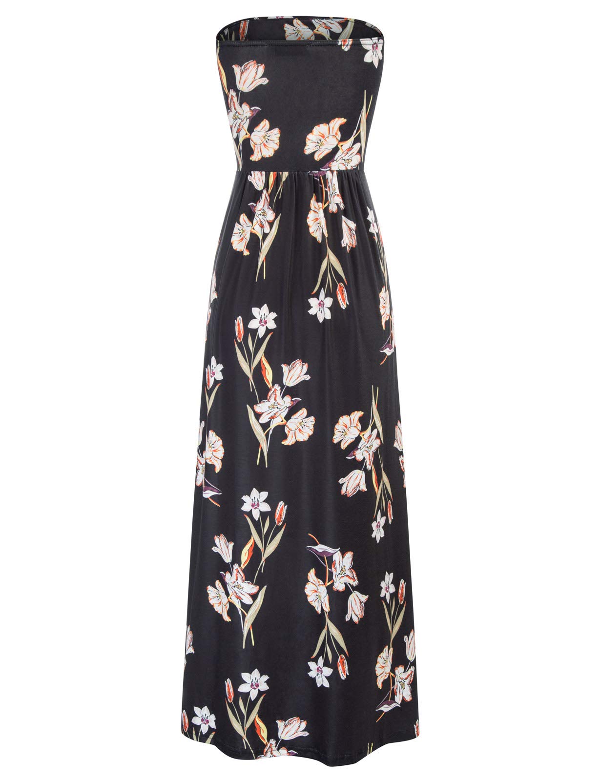 Condition photo showing New/Like New for grace karin women strapless casual loose ruched long maxi dress with pockets floral black