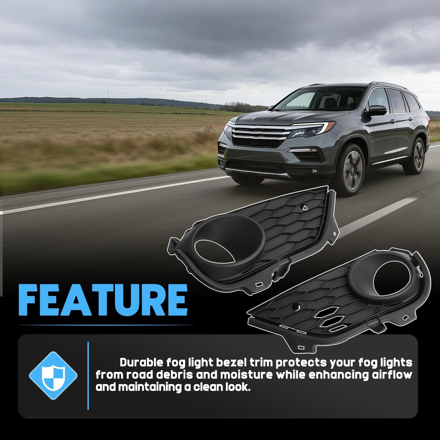 2PCS Fog Light Trim Cover Bezel Fit For Honda Pilot 2019-2022 Textured Black Front Bumper Fog Light Covers With Sensor Hole Replaces 71102TG7A60 71107TG7A60 HO1039142 HO1038142 71102TG7A50