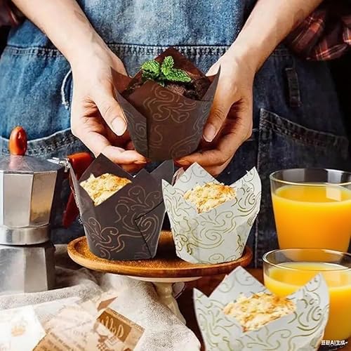 Miniatura 6 de Lawei Juego de 300 revestimientos de tulipanes para cupcakes Vasos de papel para hornear muffins, envoltorios para bodas, cumpleaños, baby showers