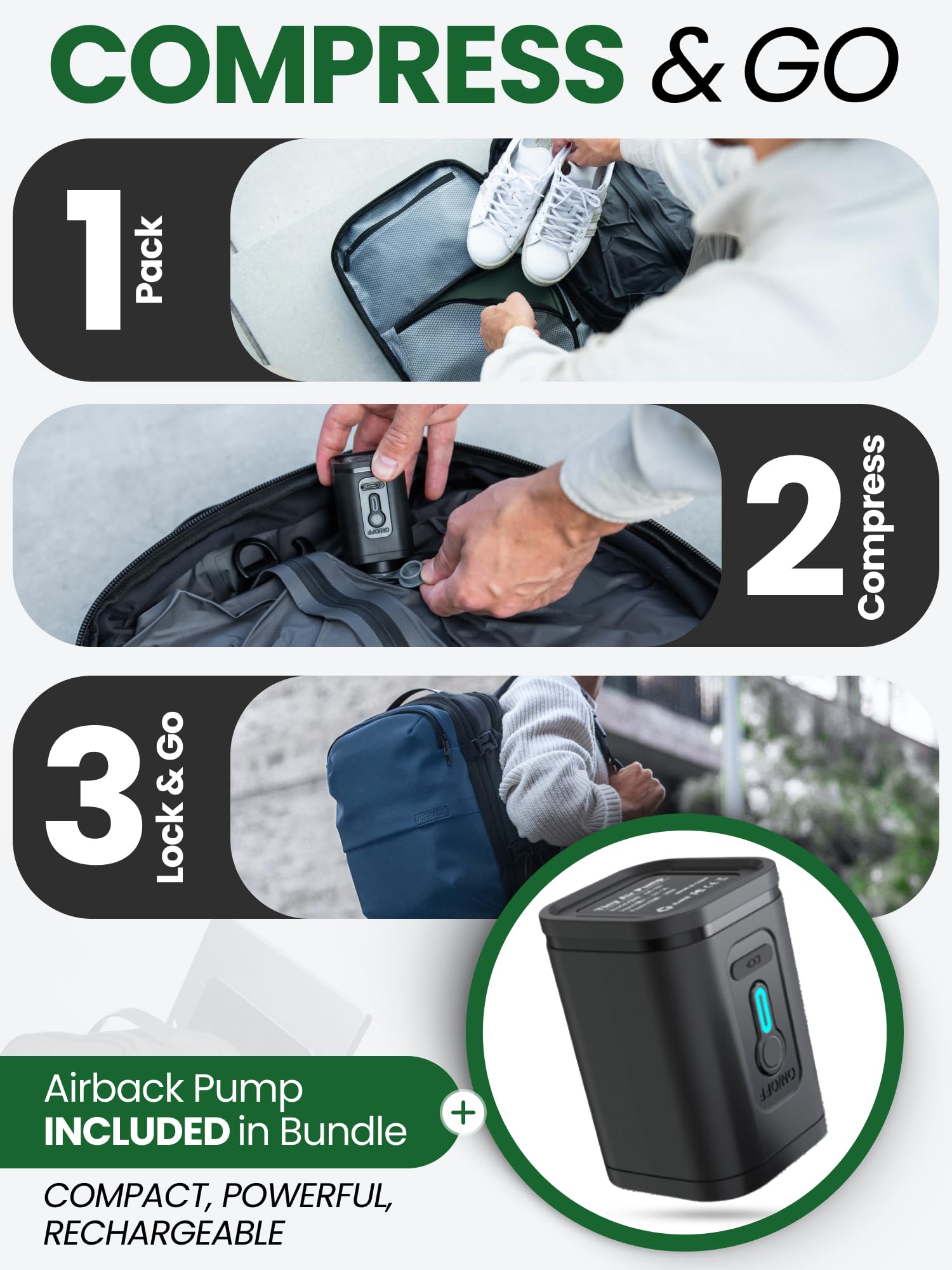 Airback Torba kabinowa, wraz z kosmetyczką i pompką do systemu próżniowego, bagaż pod siedzeniem, na weekendowe podróże, pasuje do Easy Jet, niebieski morski, Underseat Bundle