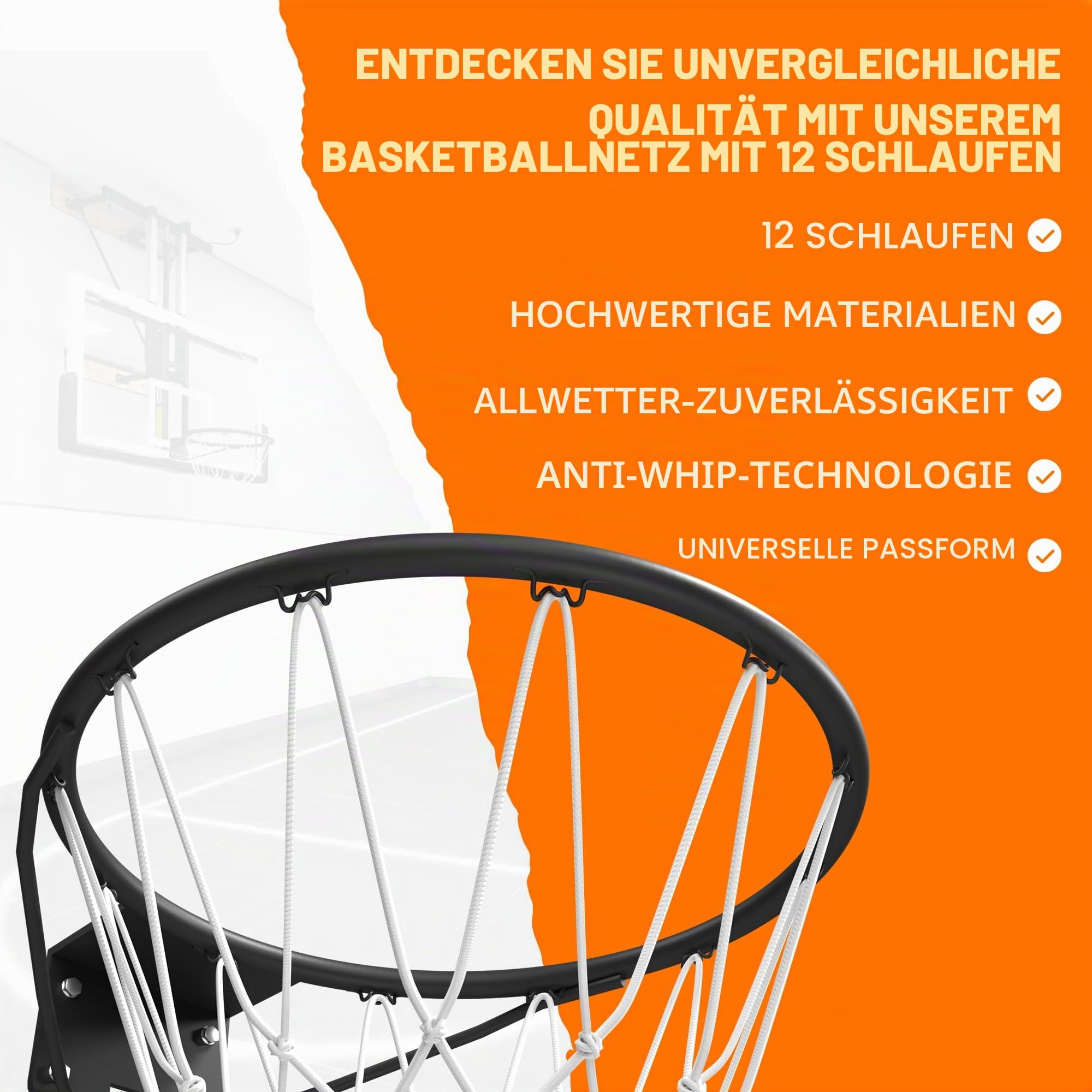 Bee Ball Basketballkorb, Offizielle Größe (45 cm), Basketballring, Netz und Wandhalterung