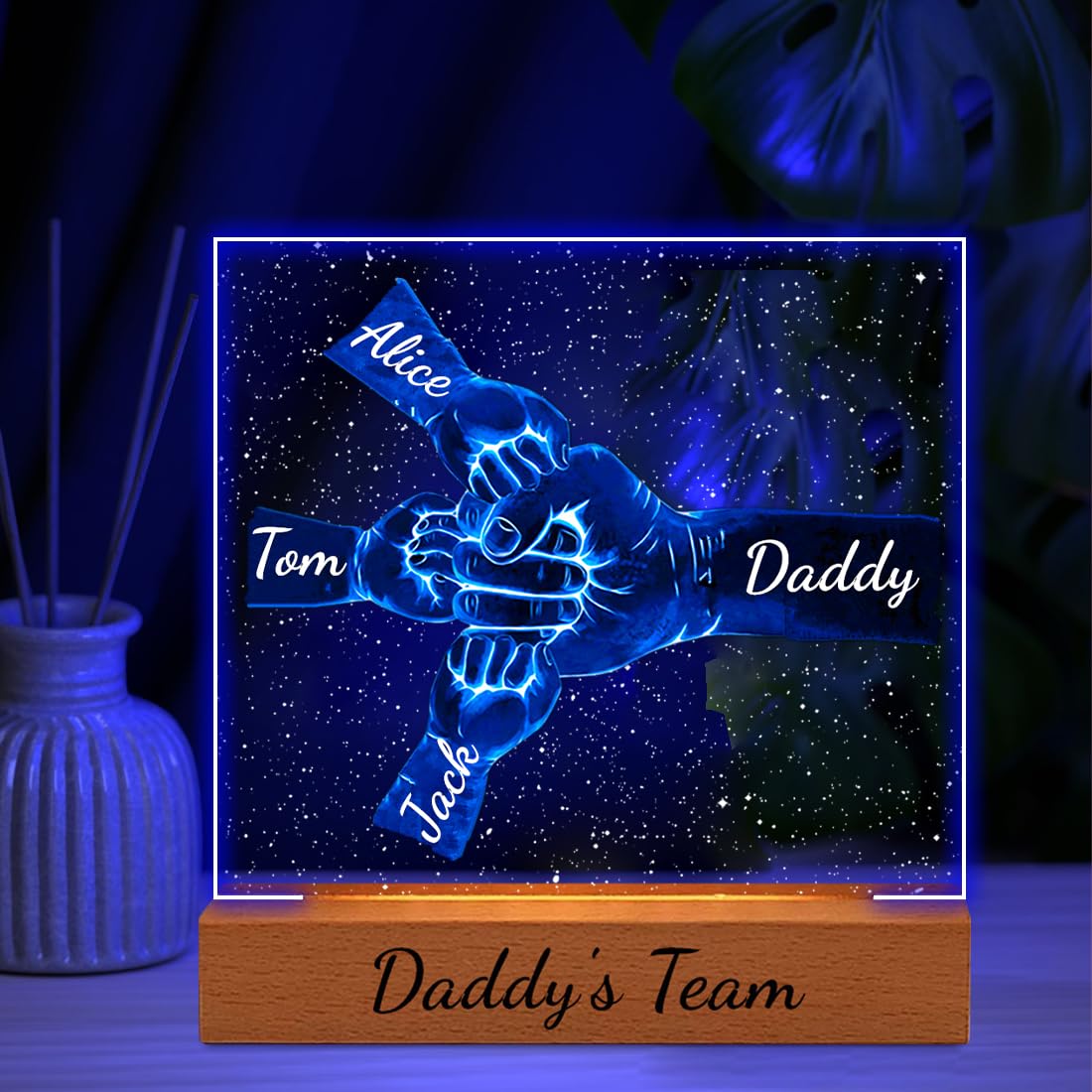 Fathers day Daddy's Team Fist Bump Light Gift, Personalized Acrylic Daddy Fist Bump LED Night Light, Custom Dad Fist Bump Gift, Father's Day Christmas Birthday Gifts for Daddy, Grandpa (Style-04)