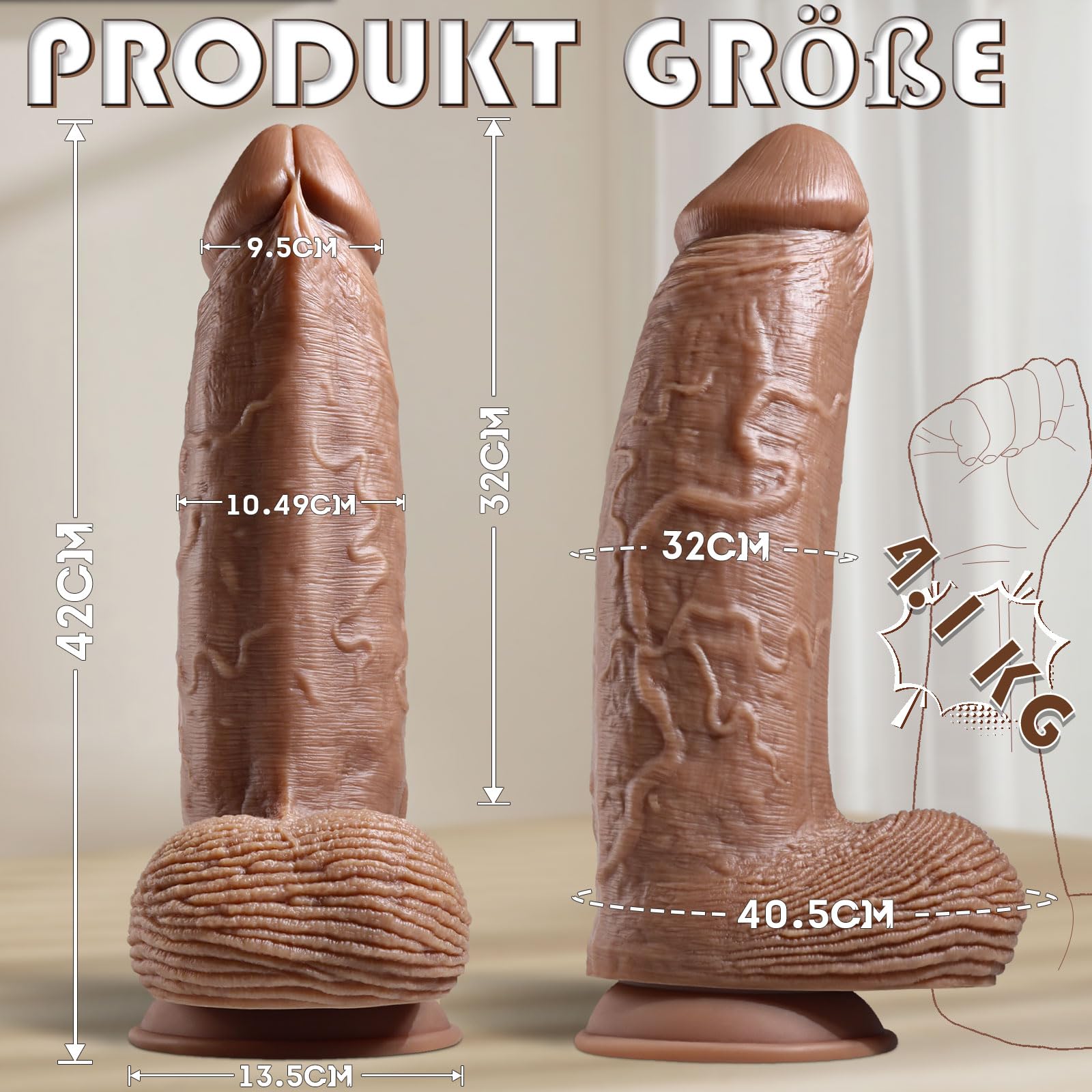 42 x 10 cm Dildo XXL Enorme e Realistico, Dildos Spesso e Massiccio con Potente Base a Ventosa, Sex Toy in Silicone a Doppio Strato per Uomini e Donne Esperti, Dildo Gigante per Dilatazione Anale
