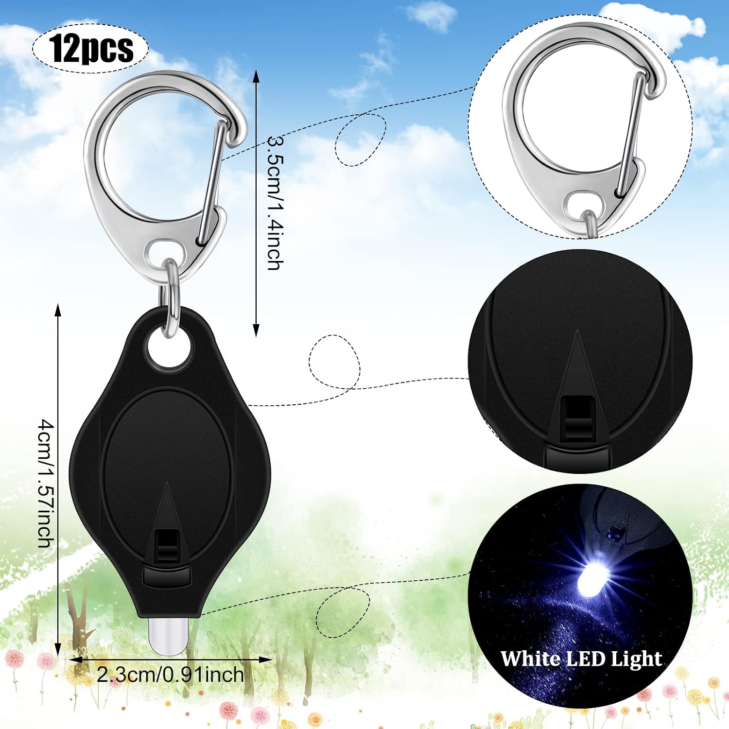 24 Pieces Mini Flashlight LED Keychain Mini Permanent Marker LED Key Ring Light Torch marker key ring with Marker Pen for Nurse School Office Christmas (Black)