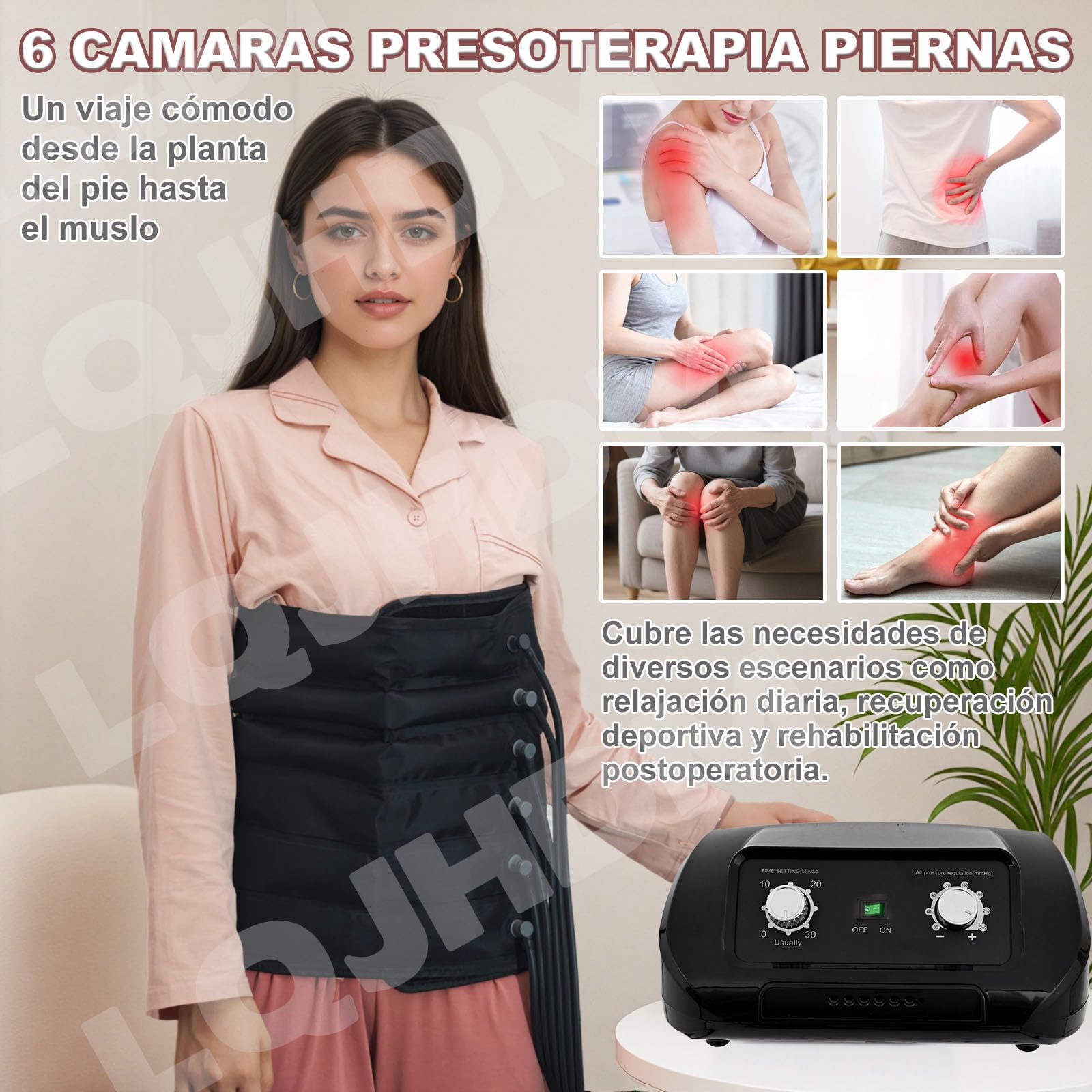 Presoterapia Piernas y Abdomen, Maquina Botas Presoterapia Profesional Para Casa, 6 Camaras Masajeador Botas, 0-30 Min, 30-240 Mmhg Ajustables (Black Piernas+abdomen+brazos, XL)