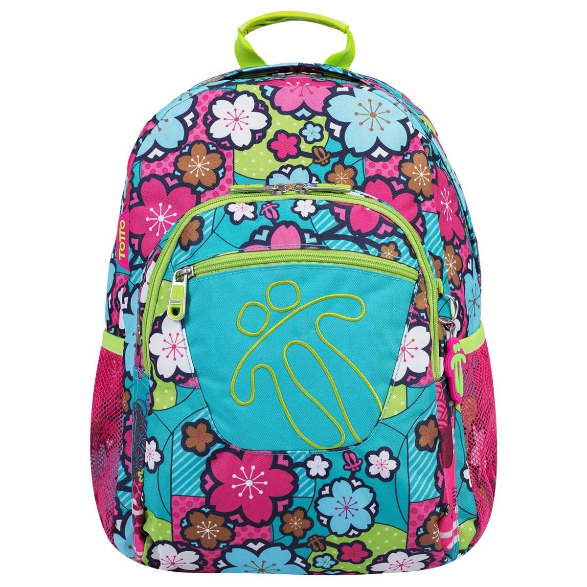 TOTTO Mochila Escolar Adaptable a Carro, Modelo Acuareles, Capacidad 20 L, Bolsillo para Botella, Espaldar Ergonómico con Flujo de Aire, Correas en S para Mayor Comodidad, Estampado Celeste Flores