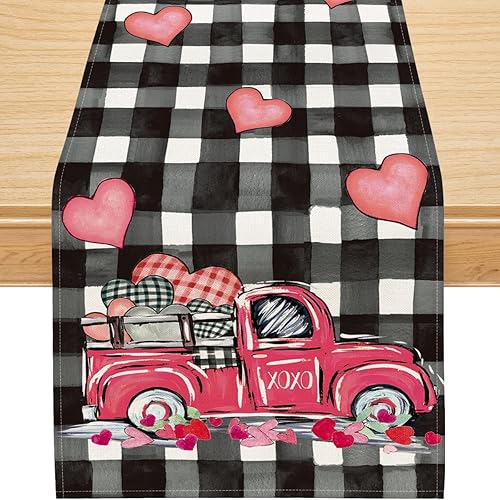 Siilues Camino de mesa de San Valentín dulce camión decoración del día de San Valentín dulce corazón camino de San Valentín para mesa decoración de