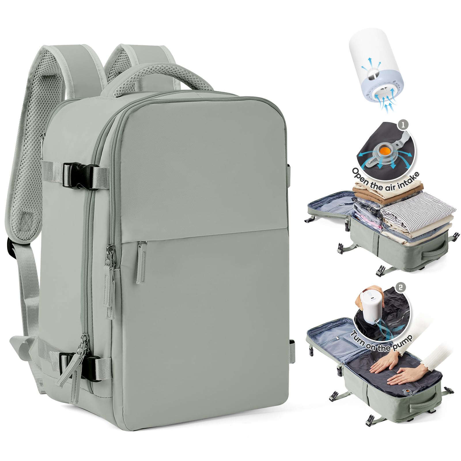 SZLX Zaino Ryanair 40x30x20 Sottovuoto Zaino da Viaggio 40x30x20 Wizzair Bagaglio a Mano 40x20x25 Borse da Cabina per Easyjet 45x36x20 Donna con USB Adatto a PC da 14 Pollici, Valigia con Sottovuoto