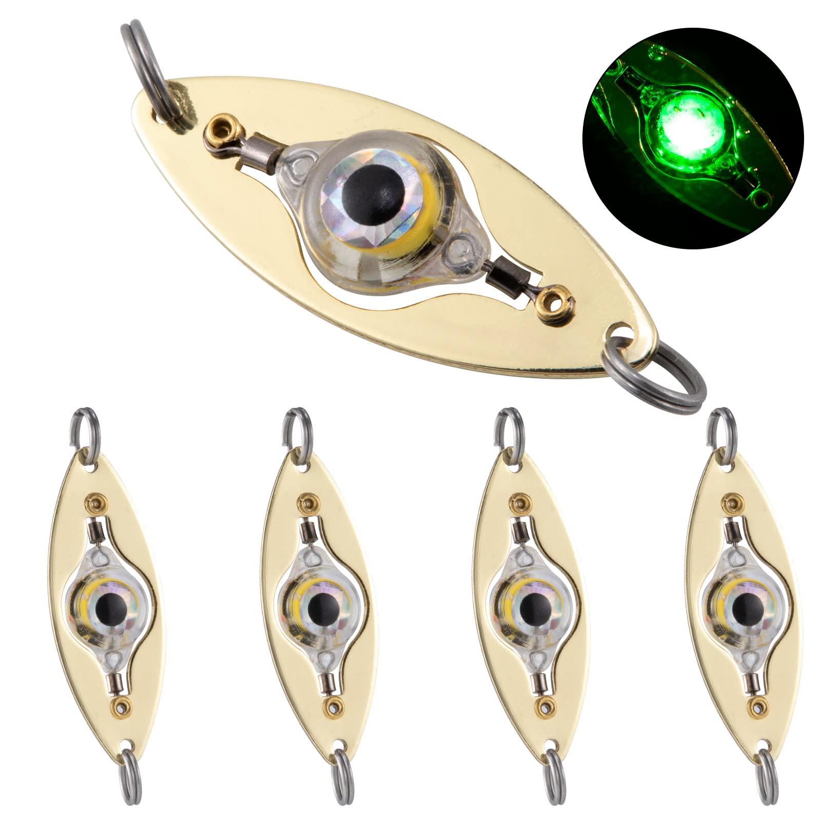 Dr.Fish 5 Pack LED Fishing Lures Kit Deep Drop Fishing Lights LED Fishing Spoons Underwater Flasher Diamond Lights Trolling Lures Halibut Rig