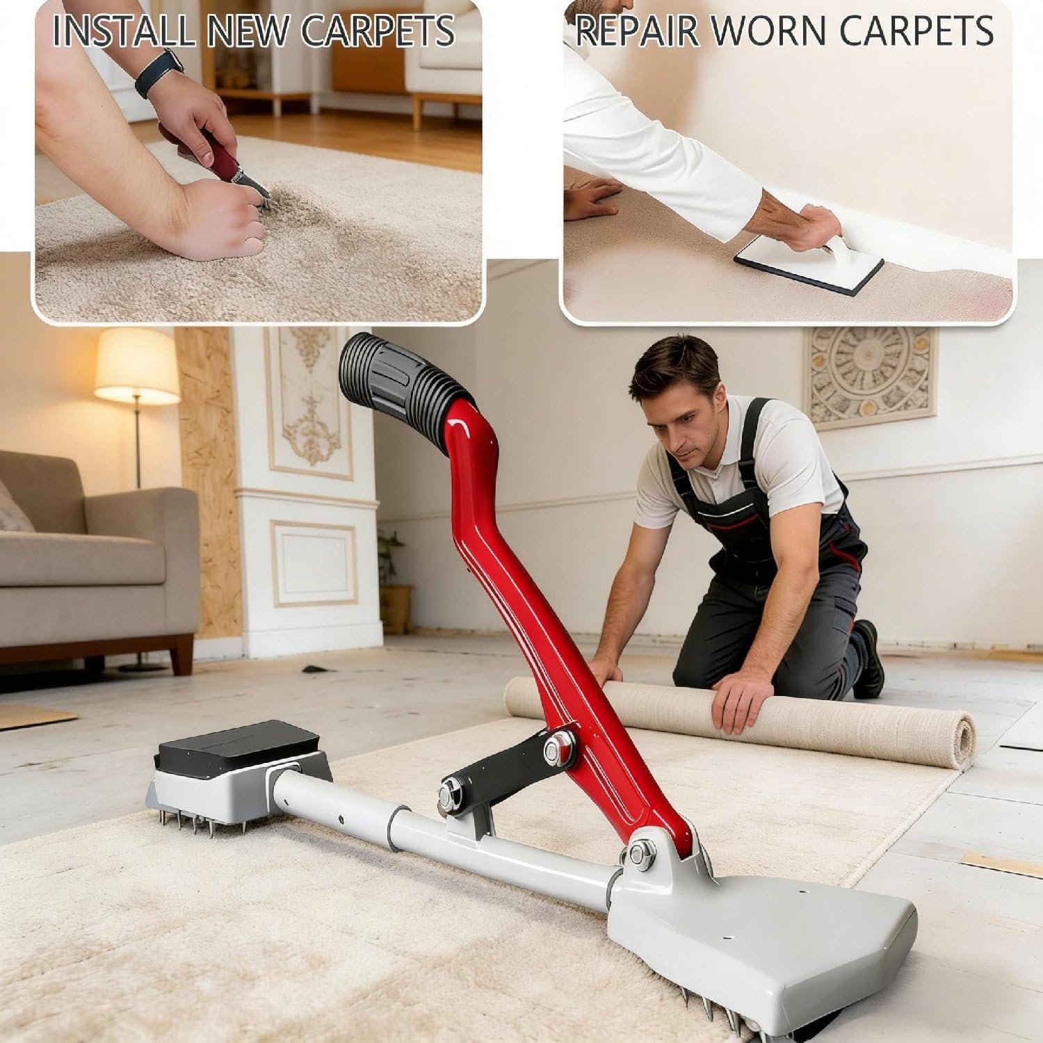 Kit de herramientas de estiramiento de alfombras, pateador sin rodilla para una fácil instalación de alfombras, equipo profesional de suelo para el hogar, oficina, hotel