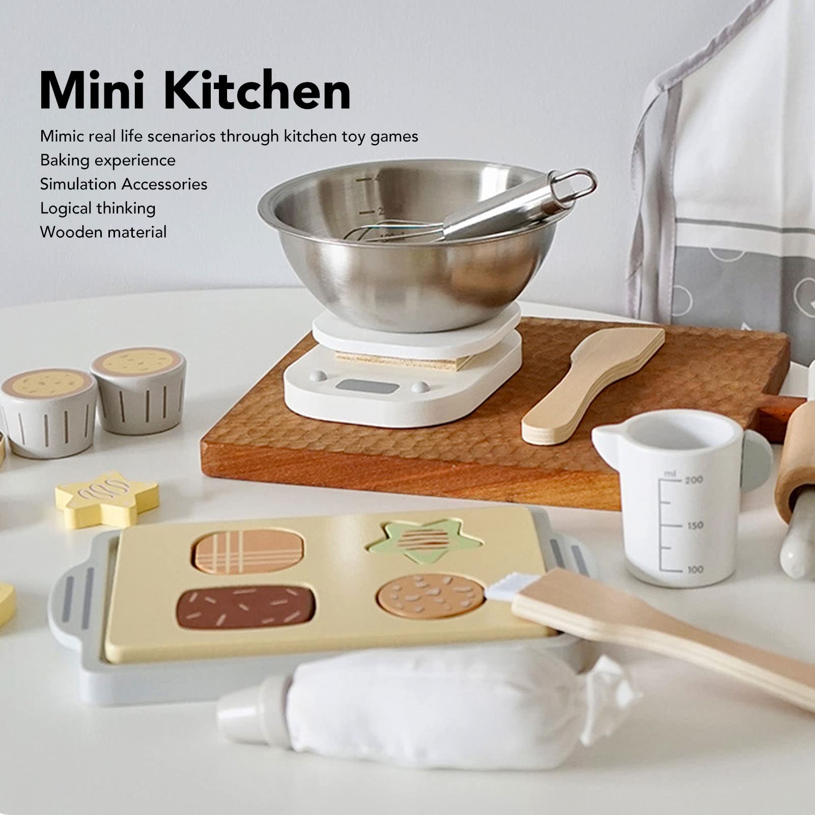 Set di Giochi di Ruolo da Cucina Giocattolo da Cucina Interattivo in Legno per Bambini Divertimento Educativo Esperienza di Cottura in Legno di Faggio