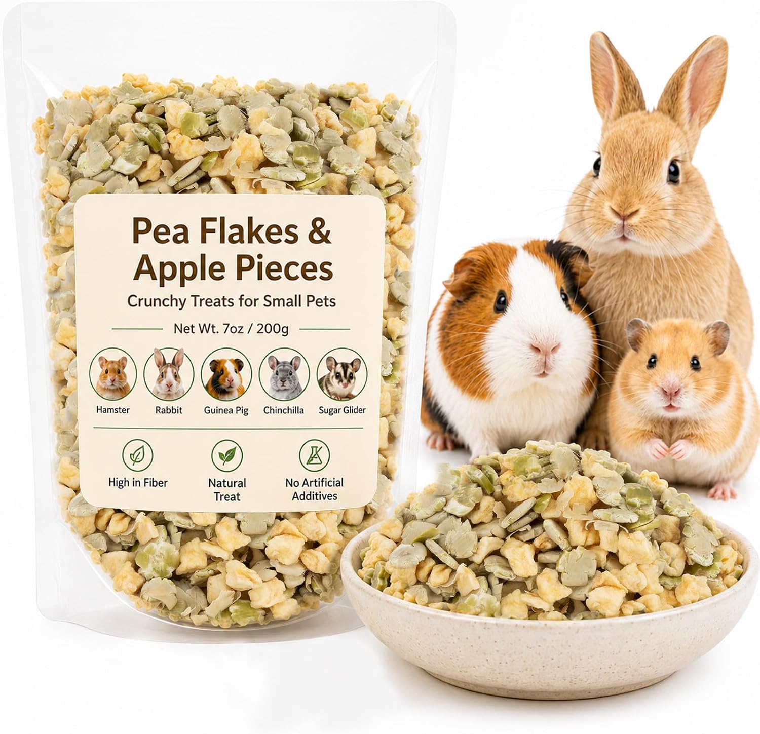 Sukh 7oz Pea Flakes & Apple Natural Small Animal Treats Guinea Pig Treats