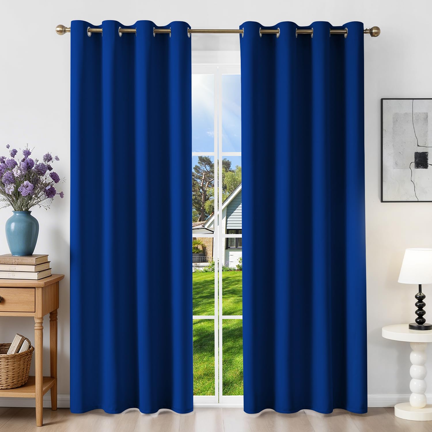 Runyéla Royal Blue Blackout Curtains for Bedroom Eyelet 46 x 72 Inch Drop Thermal Black Out Curtain for Living Room, 2 Panels