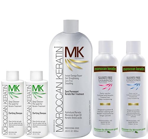 Juego de queratina marroquí mejorada de la serie Gold XL con queratina brasileña de 33.8 fl oz con aceite de argán, cabello liso y brillante para