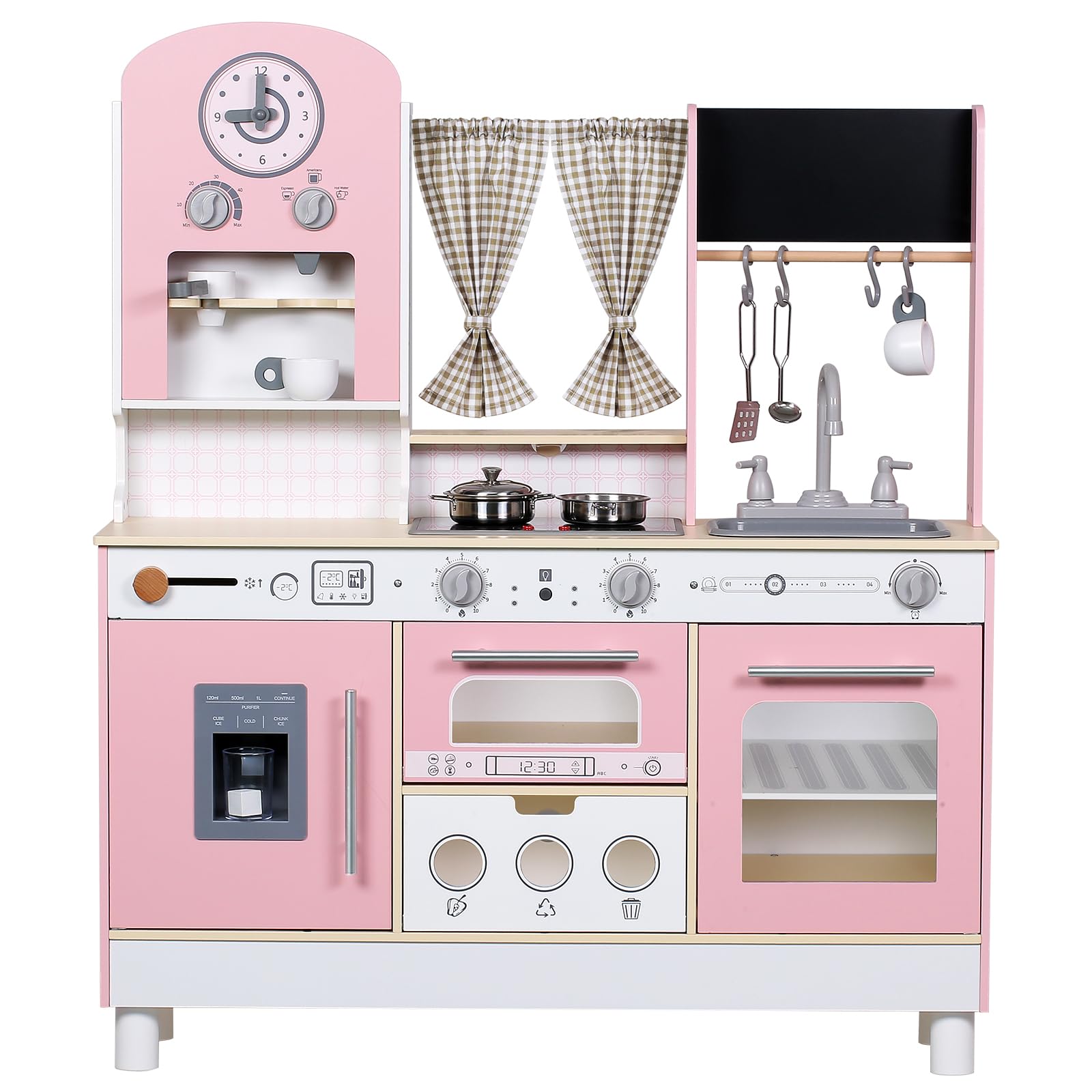 EDUBEBO Set da cucina per bambini, regolabile in altezza, viene fornito con vari accessori da cucina, giochi di ruolo per bambini dai 3 agli 8 anni (rosa)