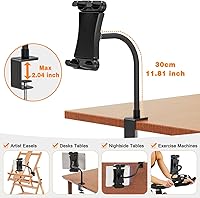 Vista 5 de Tablet Stand Holder, Gooseneck iPad Desk Mount for Kitchen, Work Meetings, Video, Tablet Clamp Mount Compatible with iPad mini/Air/Pro, Kindle Fire