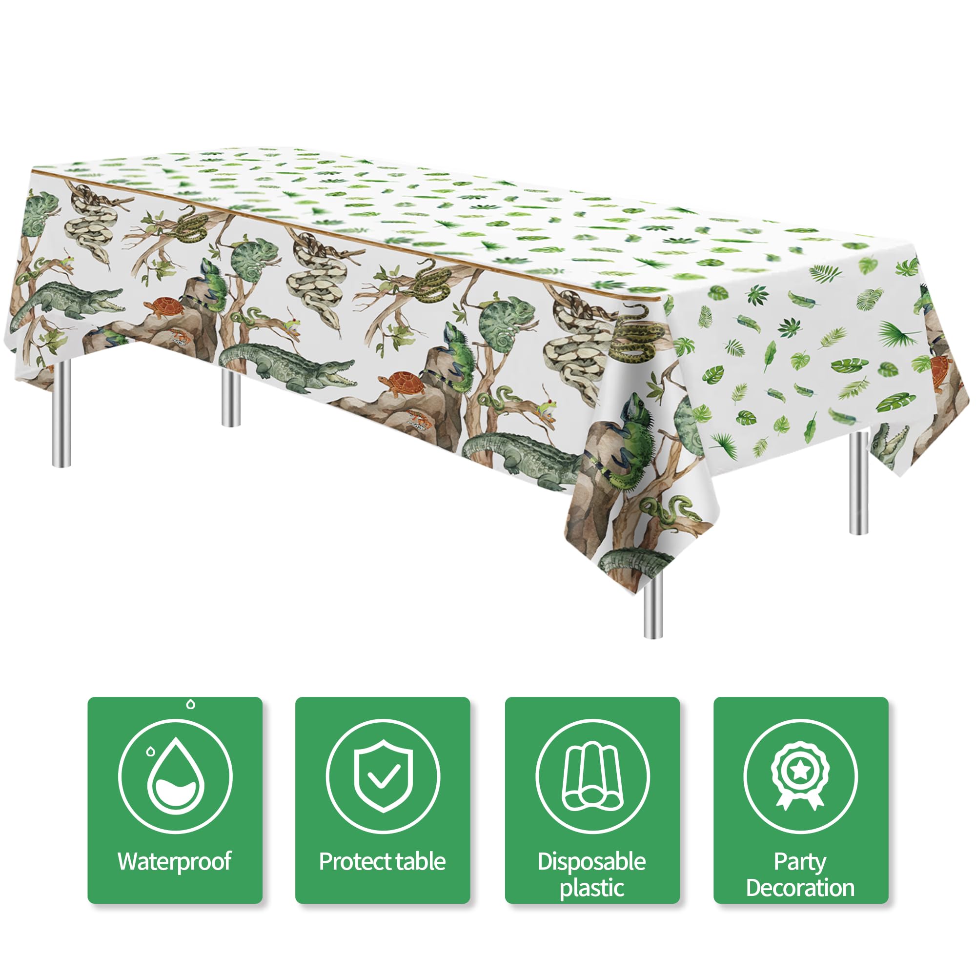 HIPVVILD Reptile Birthday Party Supplies Tablecloth - Disposable Decorations Tablecover, Jungle Swamp Animal Lizard Snake Birthday Party Decorations Table Cloth - 4 Pack (54in x 108in)