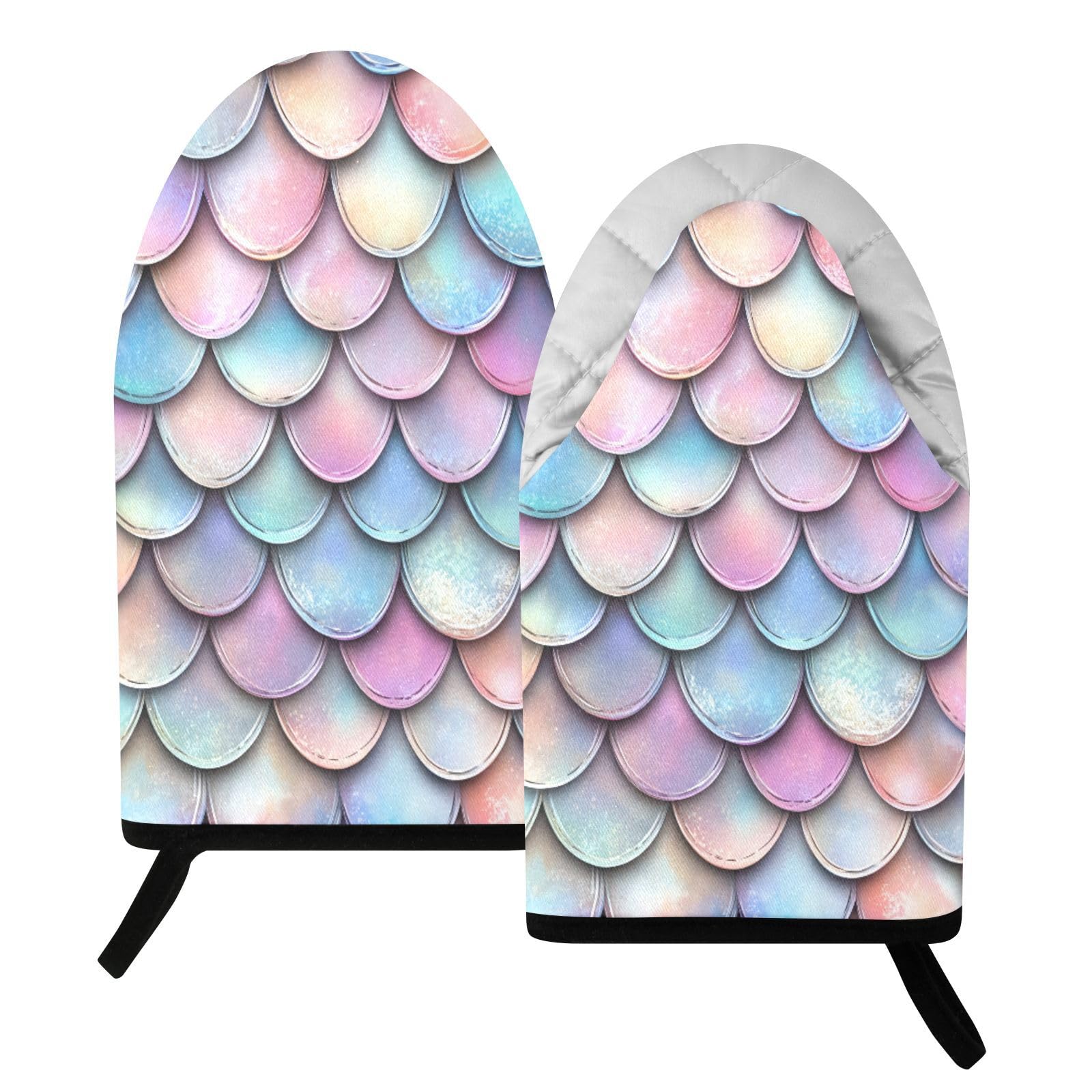 BURSTDDY Rainbow Scales Oven Mitt,Heat Resistant Kitchen Mitts for Cooking