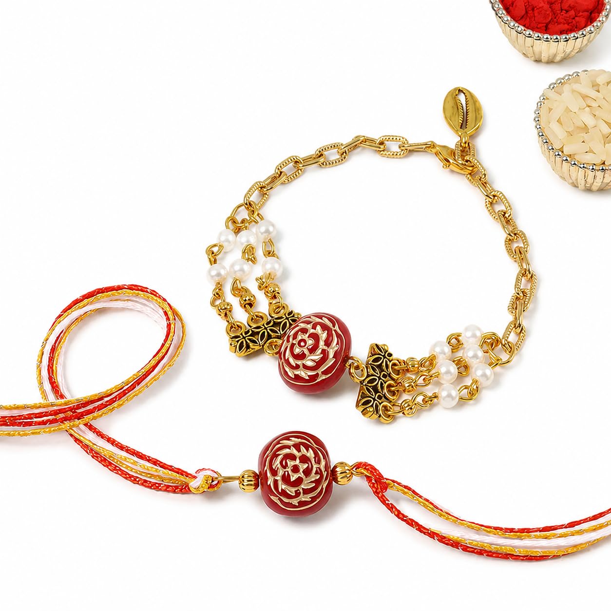 fnp Bhaiya Bhabhi Designer Rakhi Set with Roli and Chawal-picture-0