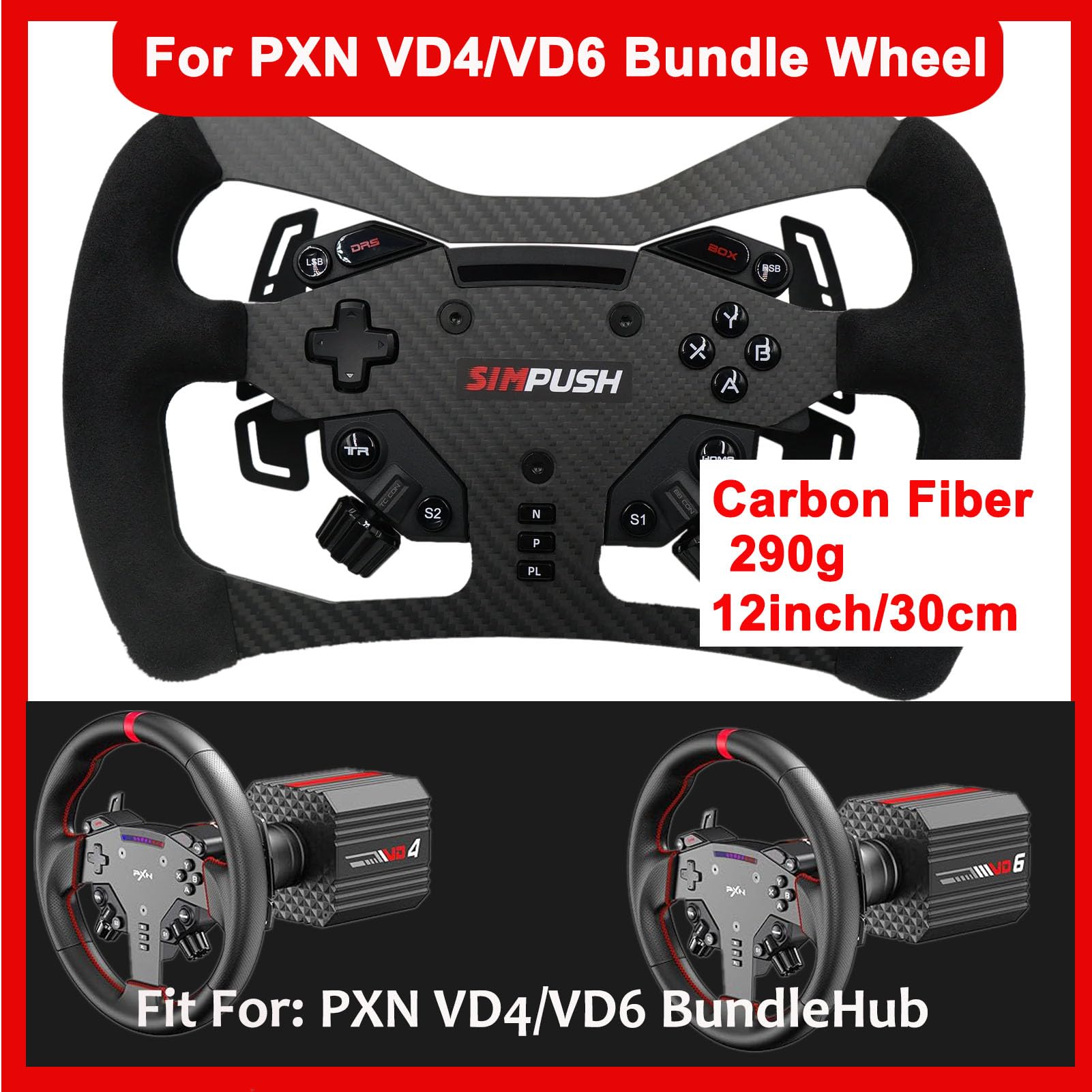 Formula F1 Racing Sim Wheel Mod GT3 GT4 For PXN VD4/VD6 Bundle WAS Direct Drive Racing Wheel;Supper lightweight Original Carbon Fiber Suede For PXN 4 Nm/6 Nm Servo Motor Base Steering
