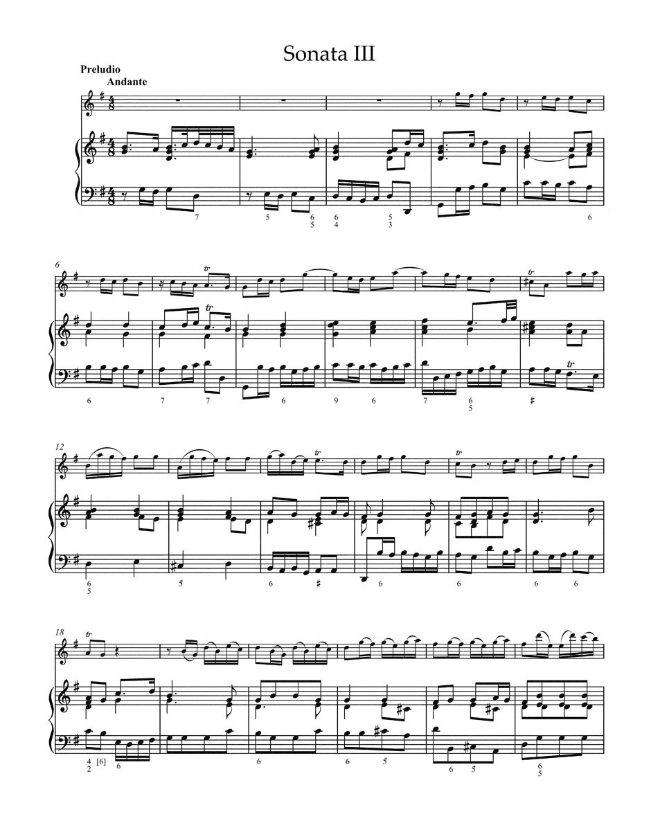 Il Pastor Fido -Sechs Sonaten für Musette, Drehleier, Flöte, Oboe oder Violine und Basso continuo- (zugeschrieben Antonio Vivaldi). Spielpartitur mit Stimmensatz, BÄRENREITER URTEXT