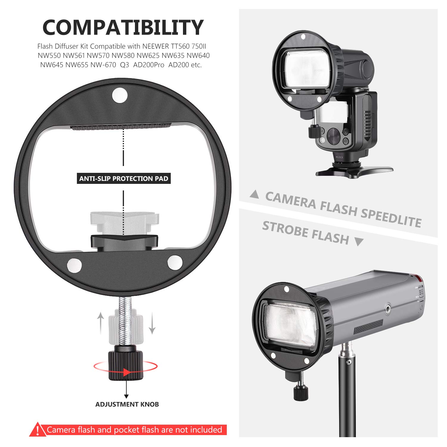 Neewer Flash Modifier Kit Includes Magnetic Bracket, Diffuser