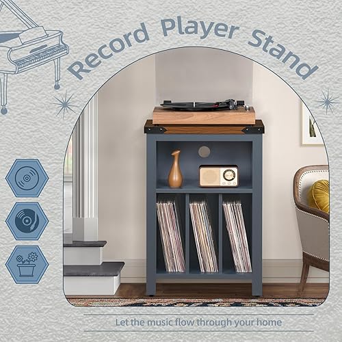 Miniatura 4 de Soporte para tocadiscos con almacenamiento de discos de vinilo con capacidad para hasta 160 álbumes, estante grande para tocadiscos de madera,
