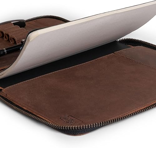 Miniatura 4 de Cuaderno rústico A5 (5.75 x 8.25 pulgadas) Carpeta de cartera, padfolio ejecutivo para oficina, planificador personal para hombres y mujeres, cuero