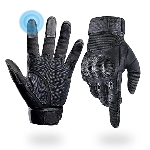 Liovoras Tactical Gloves for Men, Shooting Gloves Hard Shell Knuckle Protection Leather Palm Motorcycle Gloves for Riding Shooting Airsoft Paintball Climbing Training, Black