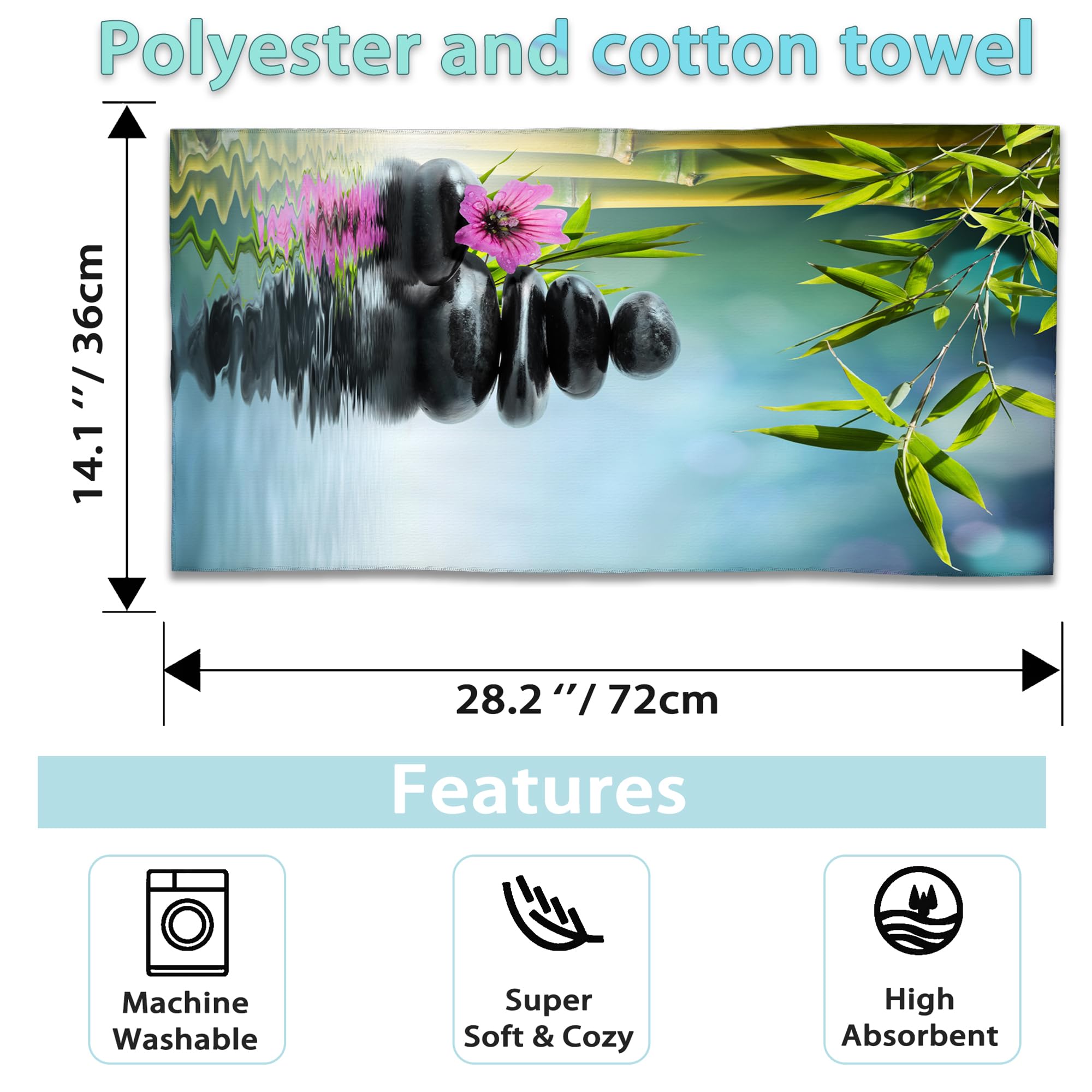 CXULIN Zen Spa Hand Towels Set of 2,Green Bamboo Flower Soft Fingertip Bath Towel Small Face Washcloths Decor Kitchen Towel for Hotel Spa Gym Sport 28x14in